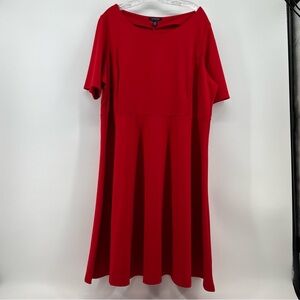Lands End Flare Swing Skater Dress Womens Size 2XL 20W 22W Bright Red Solid